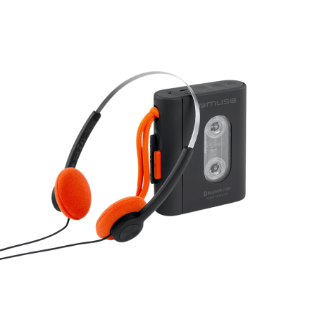 LECTEUR RÉTRO DE CASSETTE PORTABLE AVEC CASQUE AUDIO FILAIRE - JACK 3.5 + BLUETOOTH - NOIR - MUSE