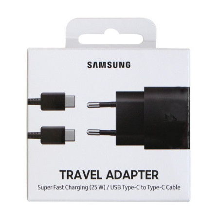 PACK CHARGEUR SECTEUR USB-C 25W + CABLE USB-C VERS USB-C NOIRS - EP-TA800EBE/EP-DG980BBE - ORIGINE SAMSUNG