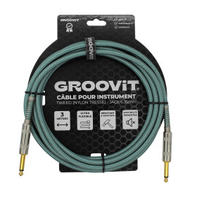 CABLE JACK 6.35 D/D - 3M - NYLON TRESSÉ BLEU CIEL - GROCABLE001 - GROOVIT®
