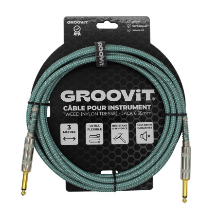 CABLE JACK 6.35 D/D - 3M - NYLON TRESSÉ BLEU CIEL - GROCABLE001 - GROOVIT®
