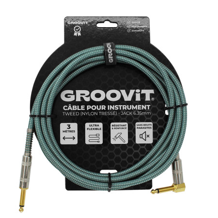 CABLE JACK 6.35 D/C - 3M - NYLON TRESSÉ BLEU CIEL - GROCABLE002 - GROOVIT®