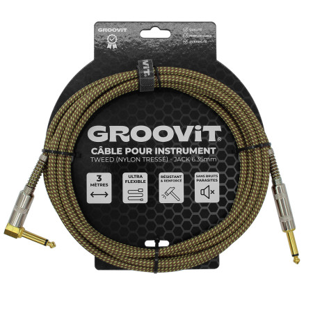 CABLE JACK 6.35 D/C - 3M - NYLON TRESSÉ MARRON - GROCABLE006 - GROOVIT®