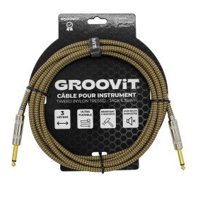 CABLE JACK 6.35 D/D - 3M - NYLON TRESSÉ MARRON - GROCABLE005 - GROOVIT®