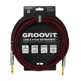 CABLE JACK 6.35 D/D - 3M - NYLON TRESSÉ ROUGE - GROCABLE004 - GROOVIT®