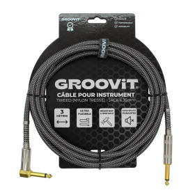 CABLE JACK 6.35 D/C - 3M - NYLON TRESSÉ GRIS - GROCABLE010 - GROOVIT®