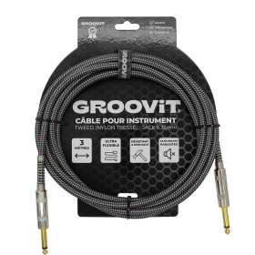 CABLE JACK 6.35 D/D - 3M - NYLON TRESSÉ GRIS - GROCABLE009 - GROOVIT®