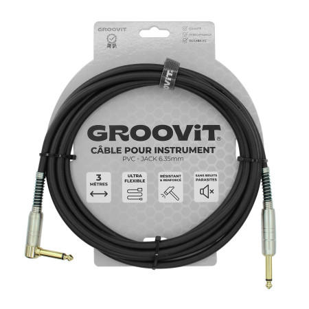 CABLE JACK 6.35 D/C - 3M - D7MM - PVC BLACK - GROCABLE011 - GROOVIT®