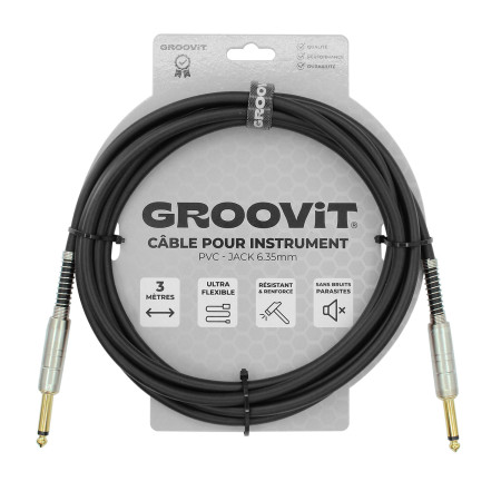 CABLE JACK 6.35 D/D - 3M - D7MM - PVC BLACK - GROCABLE012 - GROOVIT®
