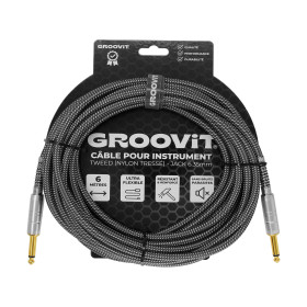 CABLE JACK 6.35 D/D - 6M - NYLON TRESSÉ GRIS - GROCABLE015 - GROOVIT®