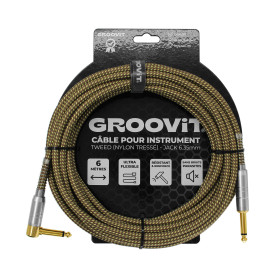 CABLE JACK 6.35 D/C - 6M - NYLON TRESSÉ MARRON - GROCABLE020 - GROOVIT®