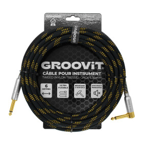 CABLE JACK 6.35 D/C - 6M - NYLON TRESSÉ NOIR & OR - GROCABLE018 - GROOVIT®
