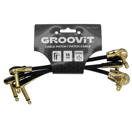 PACK 3 CABLES PATCH RONDS 6.35 - C/C - JACK GOLD - 15CM - PVC - GROOVIT®