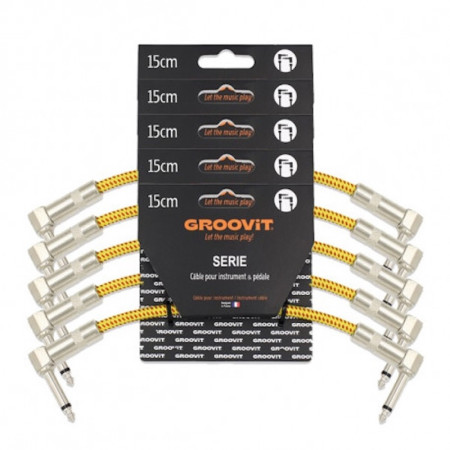 CABLE PATCH JACK 6.35 D/D - 15CM - NYLON TRESSÉ JAUNE - GROCABLE0012 - GROOVIT® - H4 MUSIC**