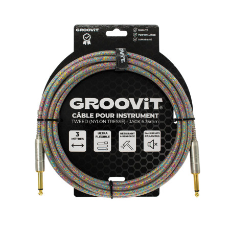 CABLE JACK 6.35 D/D - 3M - NYLON TRESSÉ DISCO - GROCABLE021 - GROOVIT®