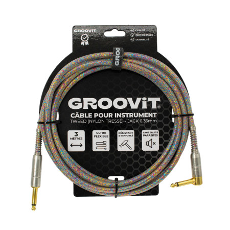 CABLE JACK 6.35 D/C - 3M - NYLON TRESSÉ DISCO - GROCABLE022 - GROOVIT®