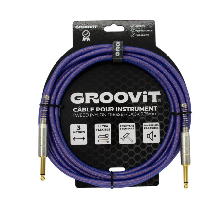 CABLE JACK 6.35 D/D - 3M - NYLON TRESSÉ VIOLET - GROCABLE023 - GROOVIT®