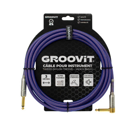 CABLE JACK 6.35 D/C - 3M - NYLON TRESSÉ VIOLET - GROCABLE024 - GROOVIT®