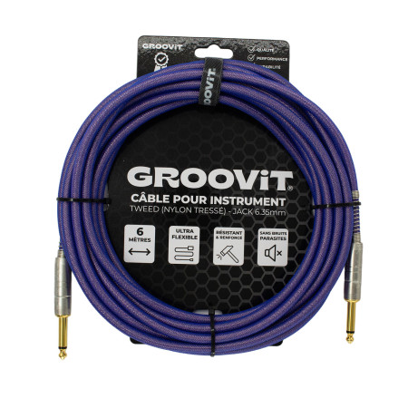 CABLE JACK 6.35 D/D - 6M - NYLON TRESSÉ VIOLET - GROCABLE025 - GROOVIT®