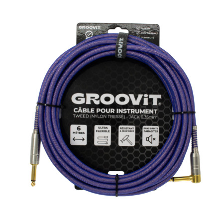 CABLE JACK 6.35 D/C - 6M - NYLON TRESSÉ VIOLET - GROCABLE026 - GROOVIT®