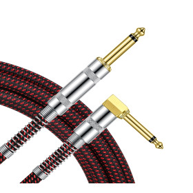 CABLE JACK 6.35 D/C - 3M - NYLON TRESSÉ ROUGE - GROCABLE003 - GROOVIT®