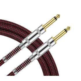 CABLE JACK 6.35 D/D - 3M - NYLON TRESSÉ ROUGE - GROCABLE004 - GROOVIT®