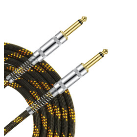 CABLE JACK 6.35 D/D - 3M - NYLON TRESSÉ NOIR & OR - GROCABLE007 - GROOVIT®
