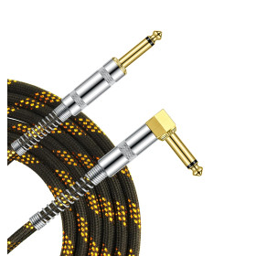CABLE JACK 6.35 D/C - 3M - NYLON TRESSÉ NOIR & OR - GROCABLE008 - GROOVIT®